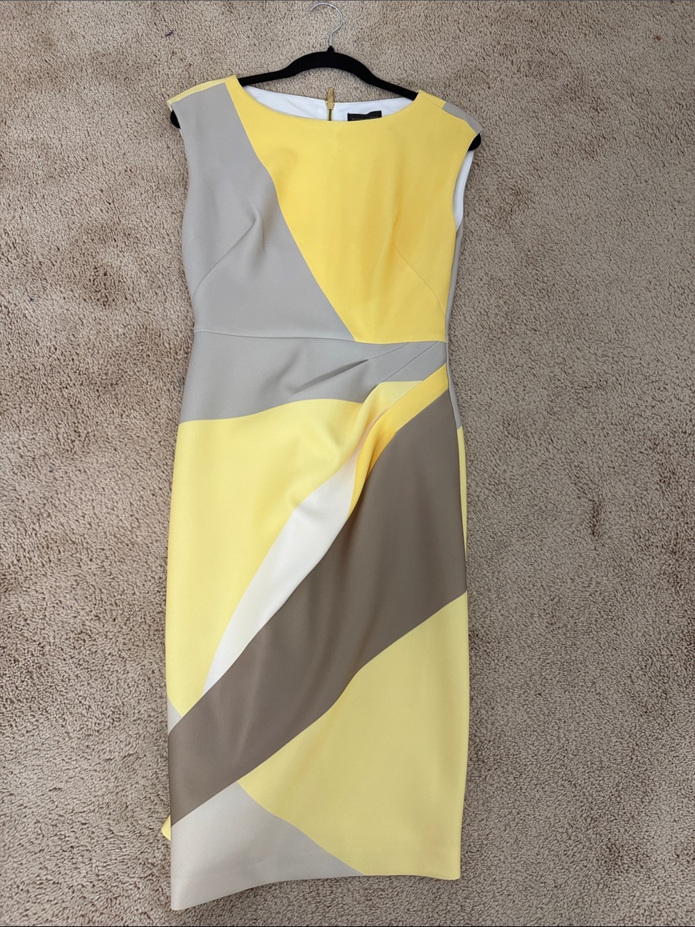 Donna Karan Yellow, Gray, Taupe & Cream Colorblock Sheath Dress